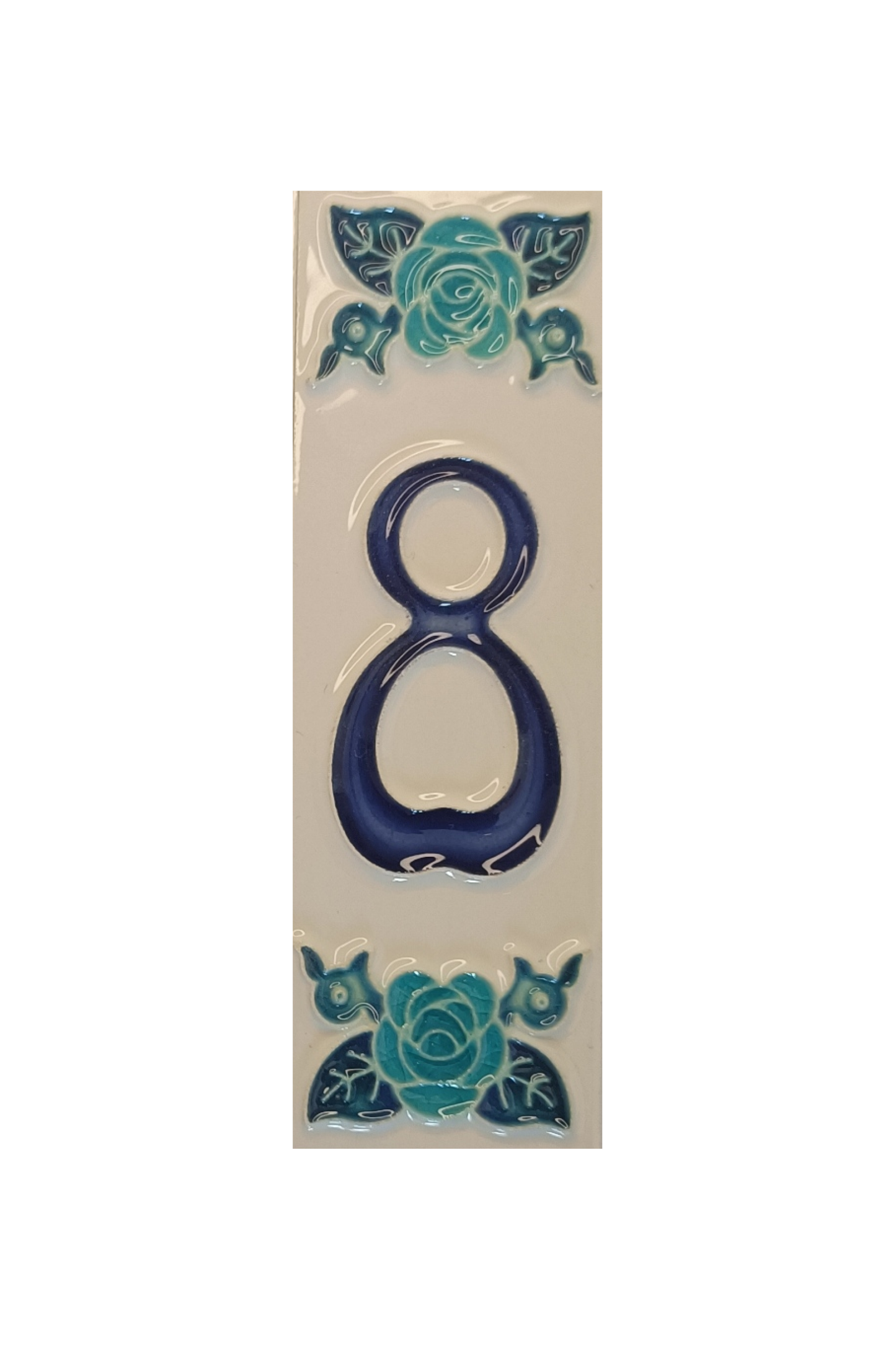 Italian Ceramic Blue Rose House Number Tiles 10 x 3.3cm | Hand-painted Numbers |