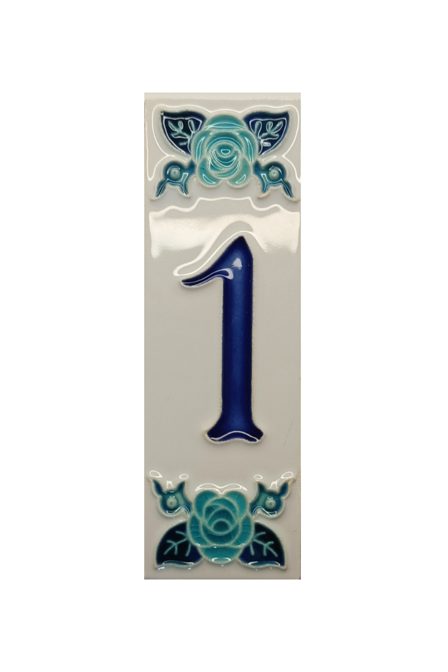 Italian Ceramic Blue Rose House Number Tiles 10 x 3.3cm | Hand-painted Numbers |