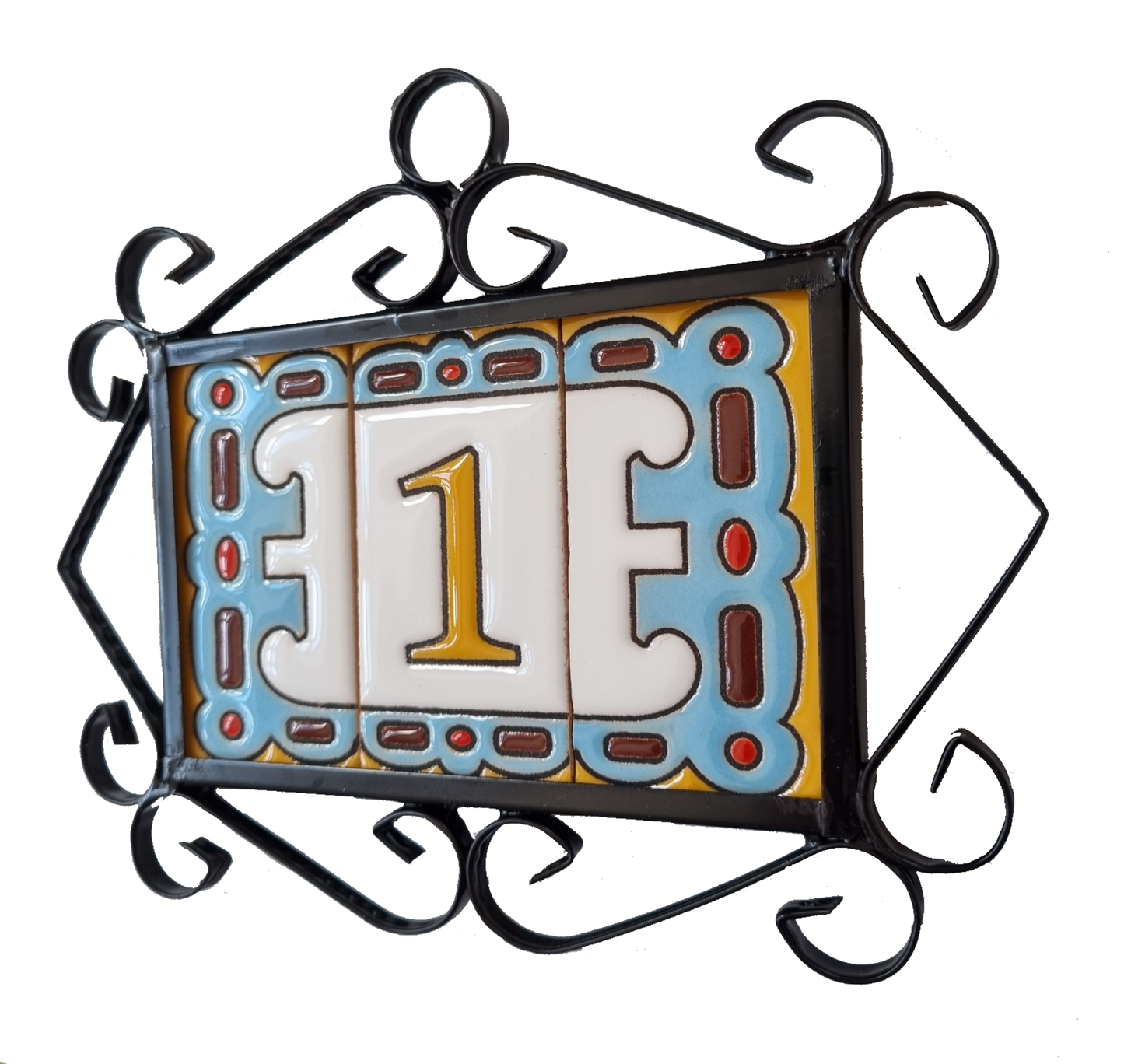 Hand-painted MA-01 Ceramic Blue & Orange Number Tiles | 7.5 x 3.7cm | Metal Frames