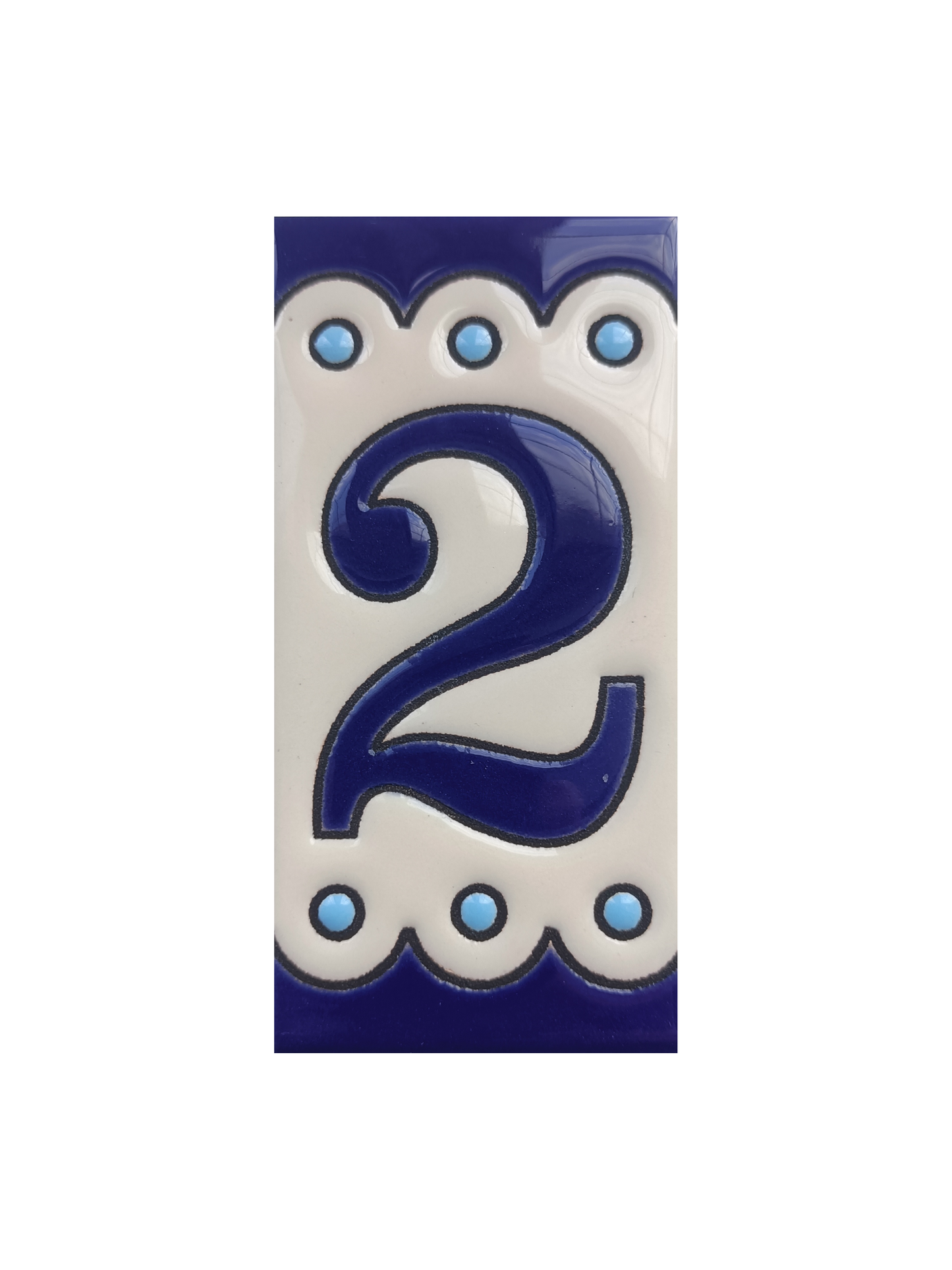Hand-painted Soto Blue Ceramic House Number Tiles 11 x 5.5 cm