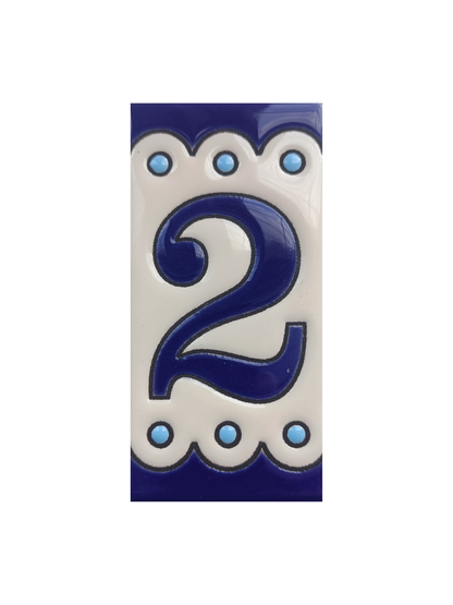 Hand-painted Soto Blue Ceramic House Number Tiles 11 x 5.5 cm