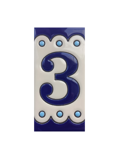 Hand-painted Soto Blue Ceramic House Number Tiles 11 x 5.5 cm