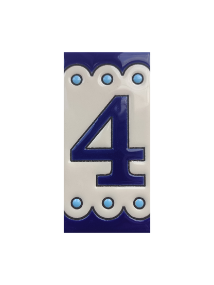 Hand-painted Soto Blue Ceramic House Number Tiles 11 x 5.5 cm