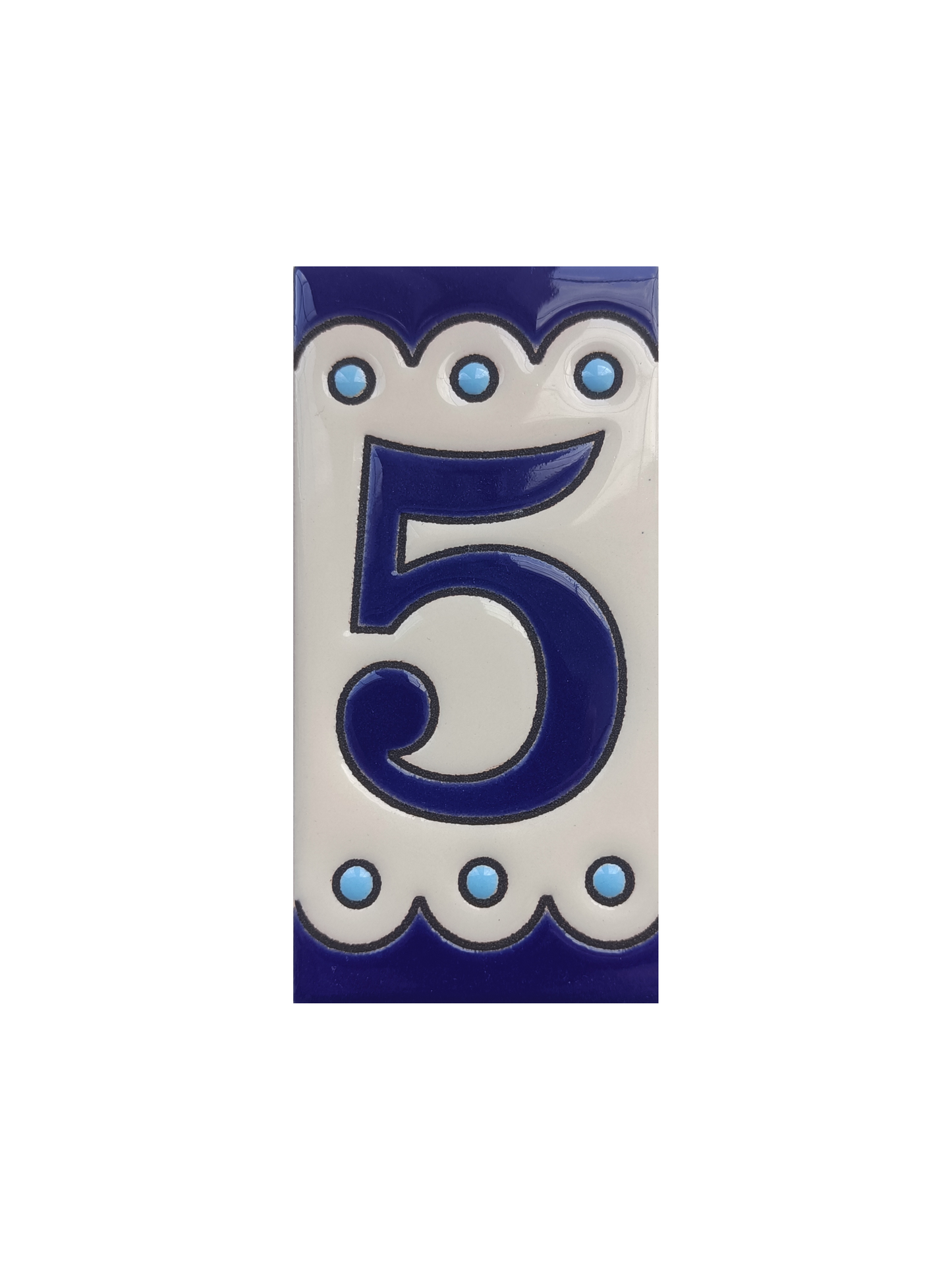 Hand-painted Soto Blue Ceramic House Number Tiles 11 x 5.5 cm