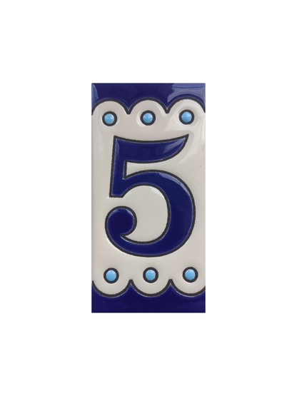 Hand-painted Soto Blue Ceramic House Number Tiles 11 x 5.5 cm