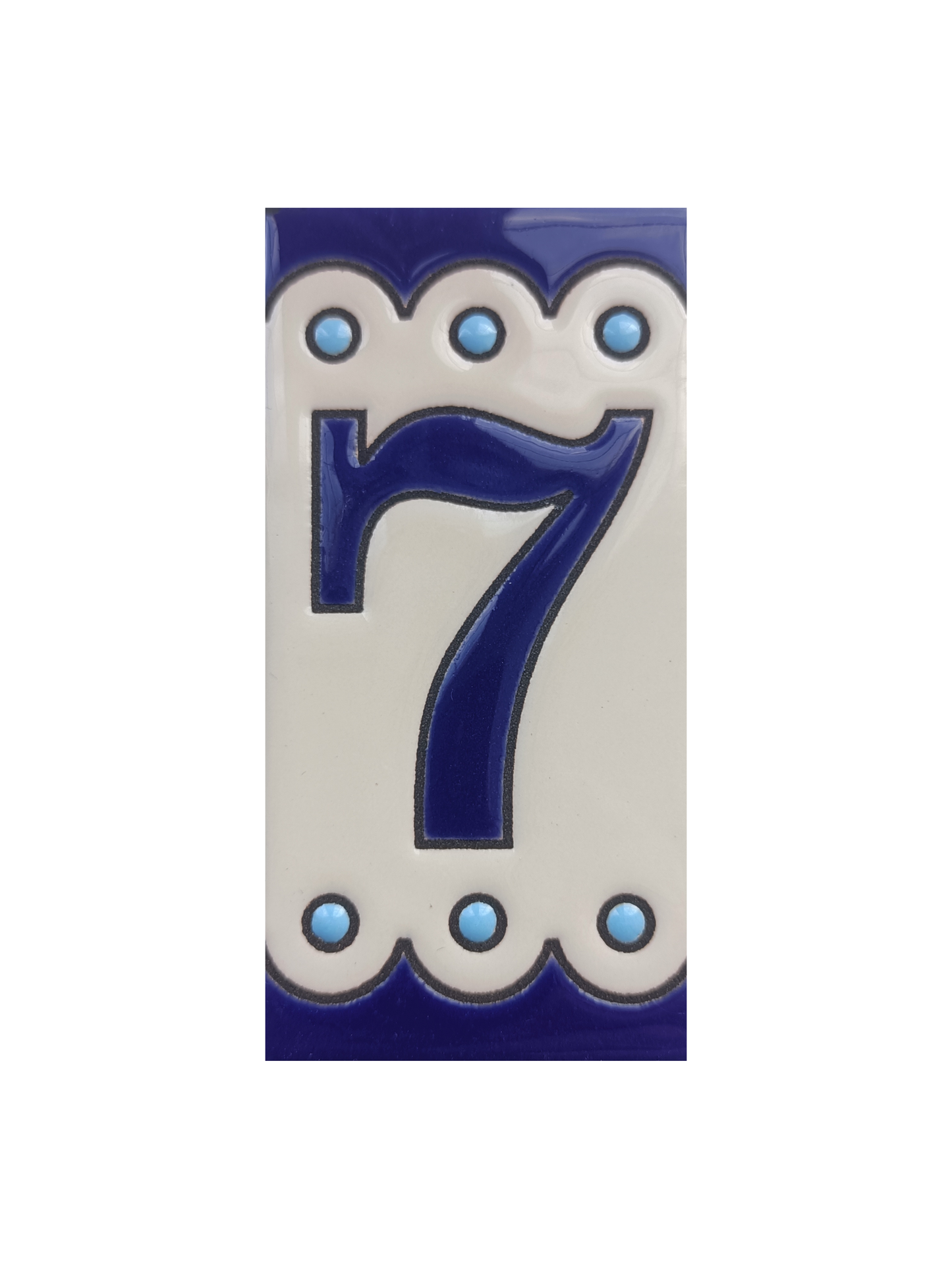 Hand-painted Soto Blue Ceramic House Number Tiles 11 x 5.5 cm