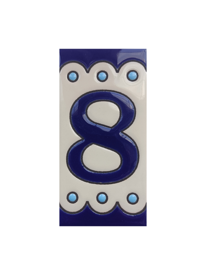 Hand-painted Soto Blue Ceramic House Number Tiles 11 x 5.5 cm