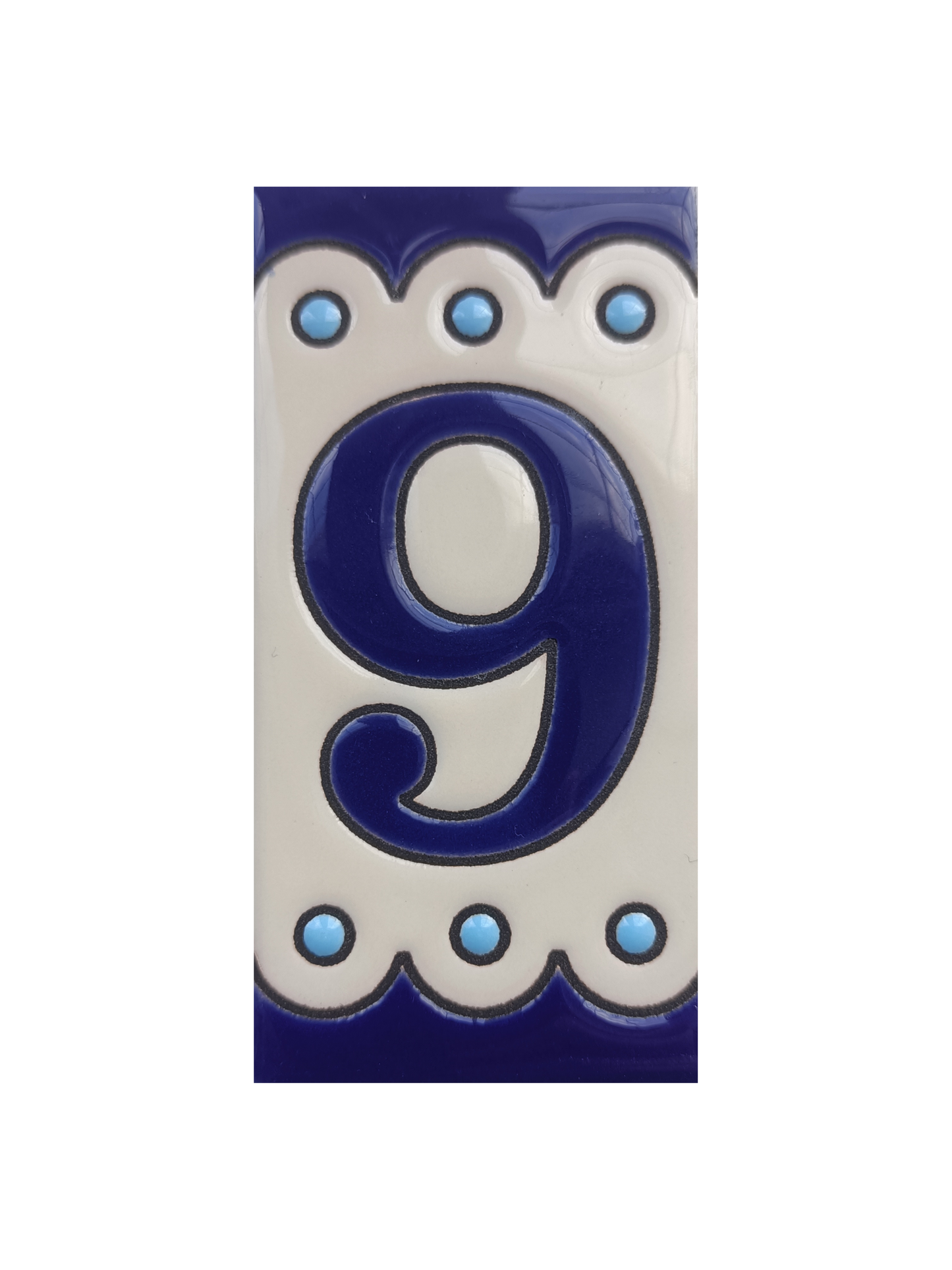 Hand-painted Soto Blue Ceramic House Number Tiles 11 x 5.5 cm