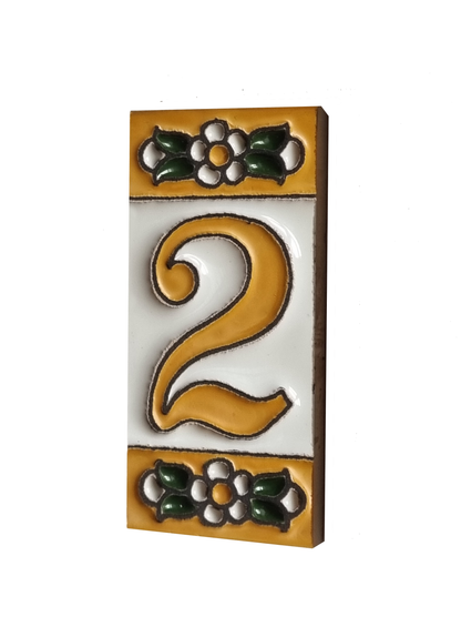 Mini Hand-painted Ceramic Yellow Floral House Number Tiles 7.5 x 3.5 cm