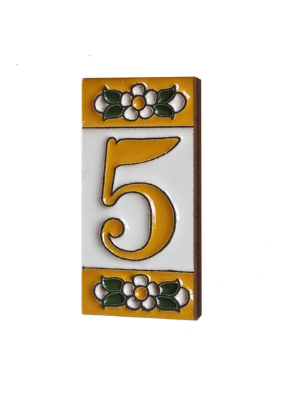 Mini Hand-painted Ceramic Yellow Floral House Number Tiles 7.5 x 3.5 cm