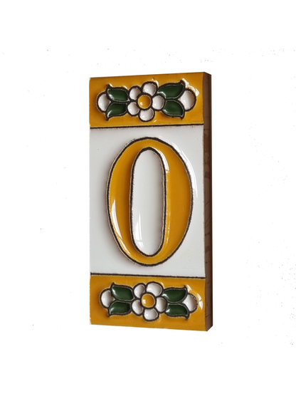 Mini Hand-painted Ceramic Yellow Floral House Number Tiles 7.5 x 3.5 cm