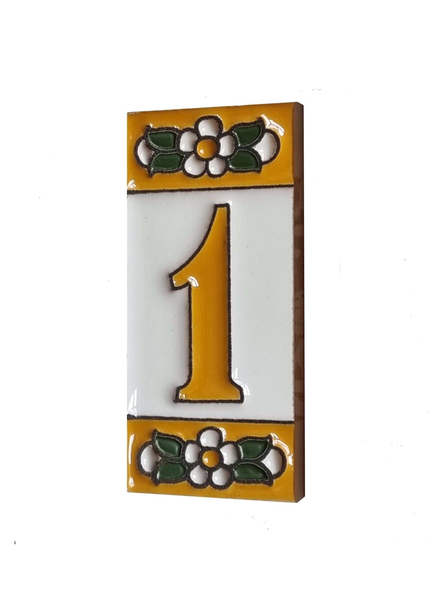 Mini Hand-painted Ceramic Yellow Floral House Number Tiles 7.5 x 3.5 cm