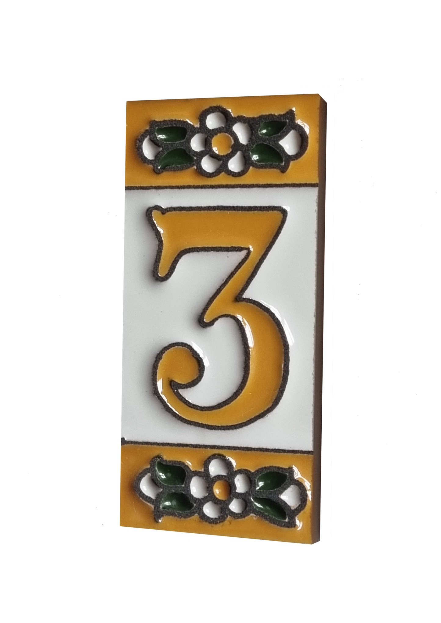 Mini Hand-painted Ceramic Yellow Floral House Number Tiles 7.5 x 3.5 cm