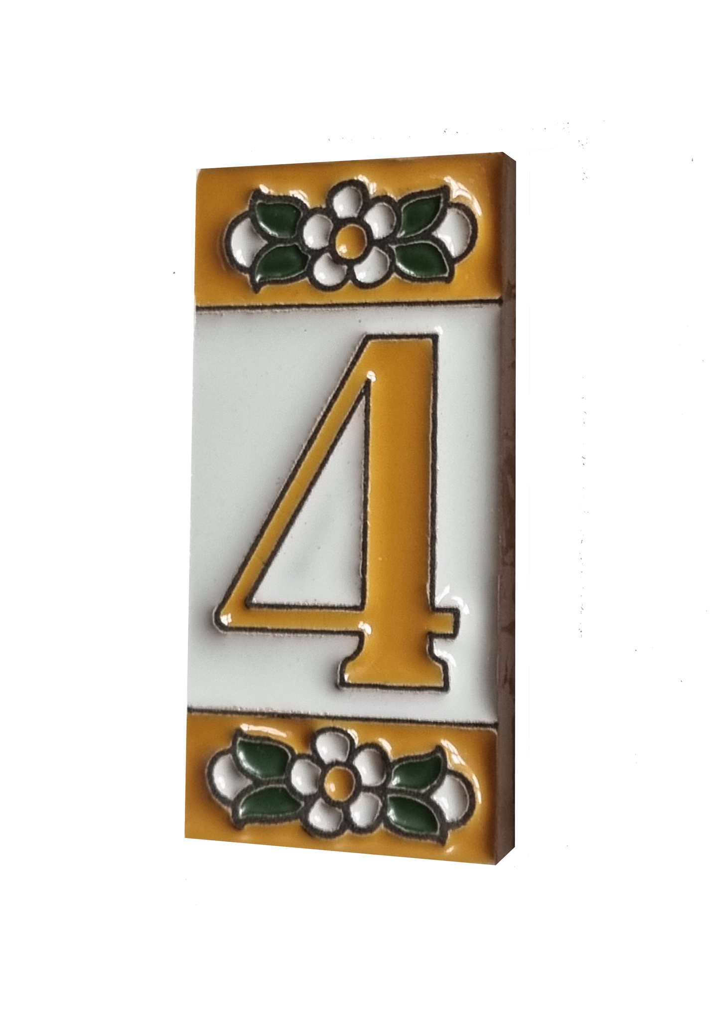 Mini Hand-painted Ceramic Yellow Floral House Number Tiles 7.5 x 3.5 cm