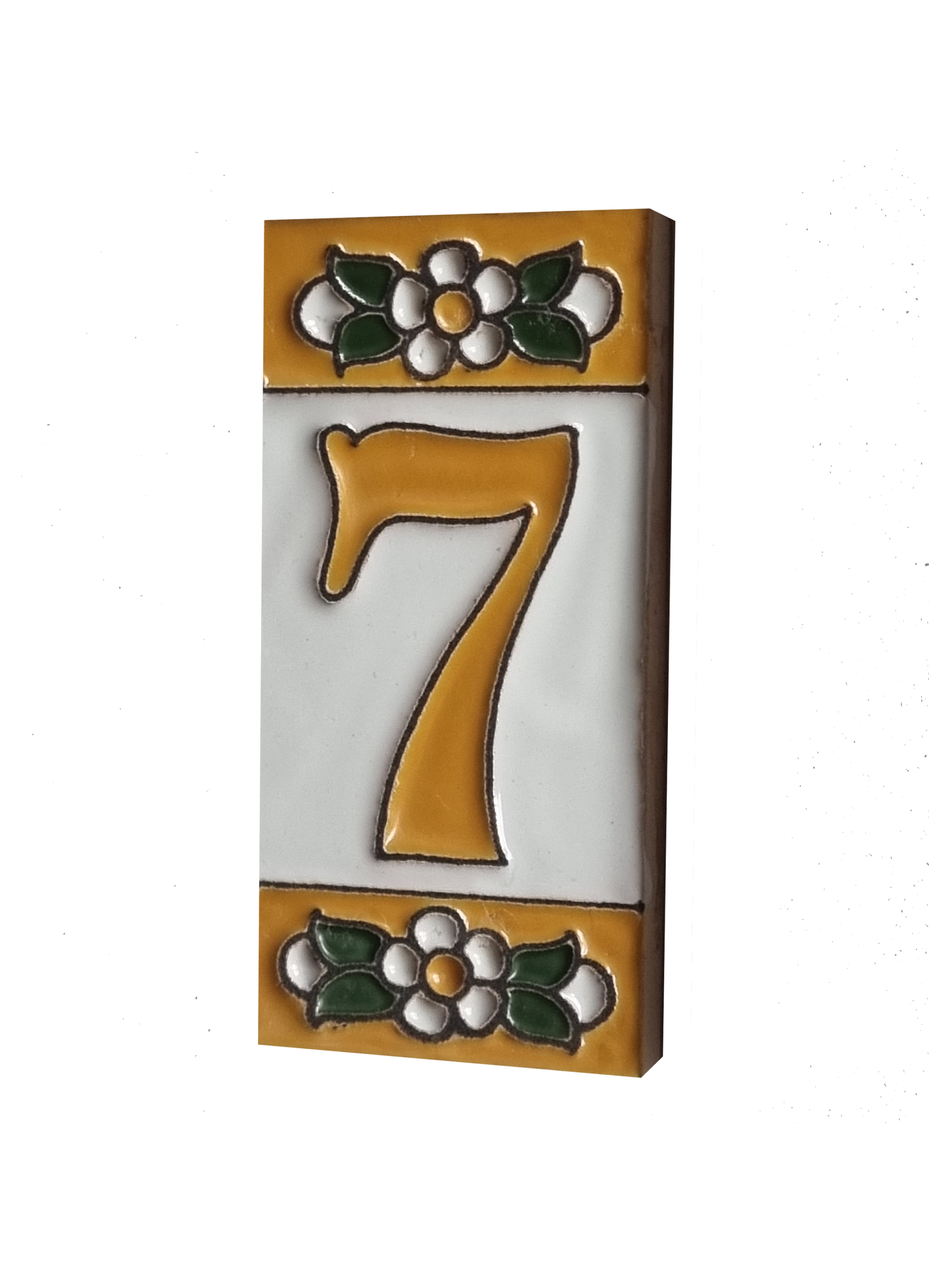 Mini Hand-painted Ceramic Yellow Floral House Number Tiles 7.5 x 3.5 cm