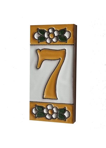 Mini Hand-painted Ceramic Yellow Floral House Number Tiles 7.5 x 3.5 cm