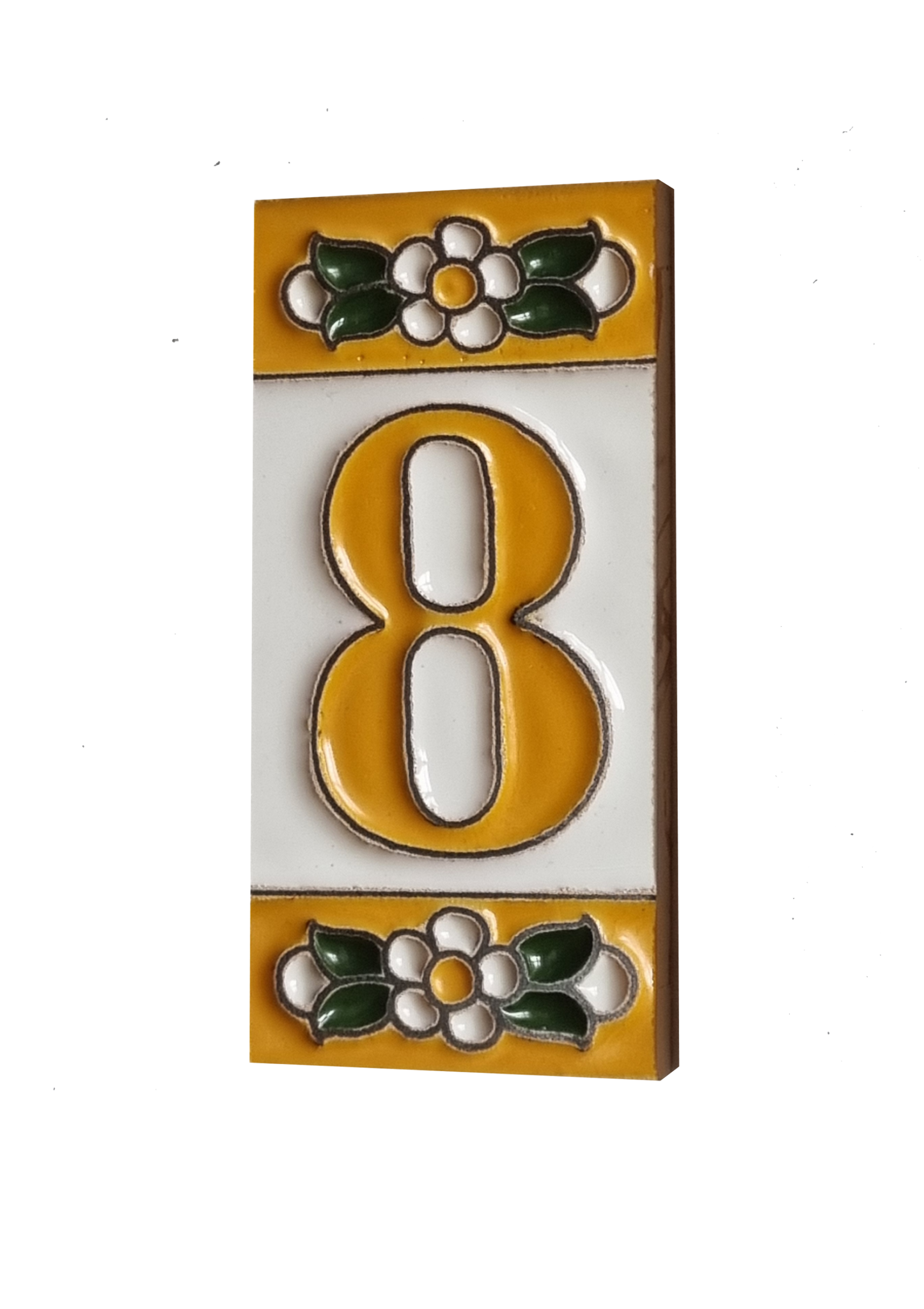 Mini Hand-painted Ceramic Yellow Floral House Number Tiles 7.5 x 3.5 cm