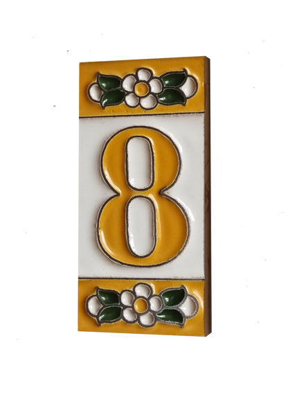Mini Hand-painted Ceramic Yellow Floral House Number Tiles 7.5 x 3.5 cm