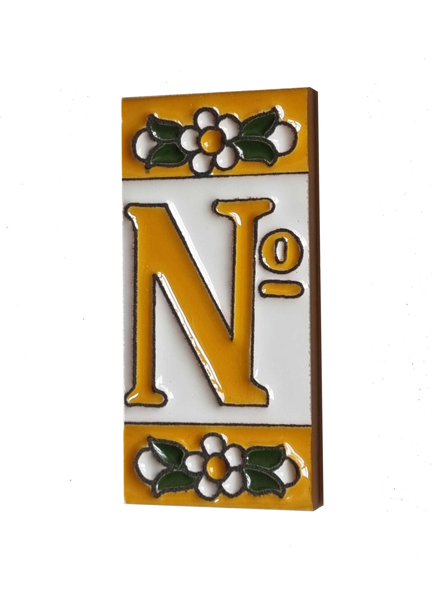 Mini Hand-painted Ceramic Yellow Floral House Number Tiles 7.5 x 3.5 cm
