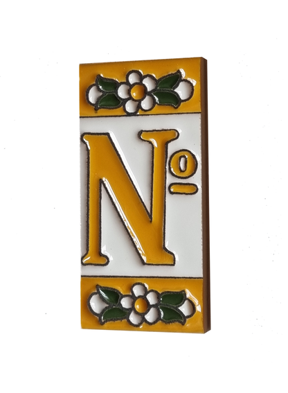 Mini Hand-painted Ceramic Yellow Floral House Number Tiles 7.5 x 3.5 cm