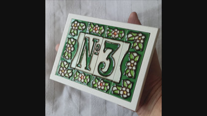 Hand-painted Green Floral House Number Tiles 10 x 3.3 cm
