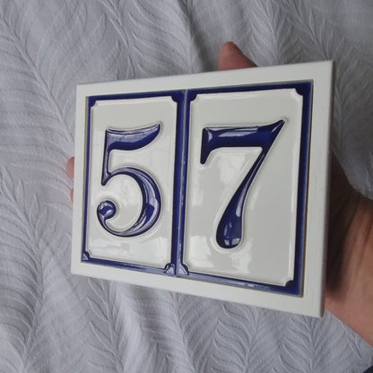 Hand-painted Italian-styled Blue and White Ceramic House Numbers Tiles 11 x 7 cm