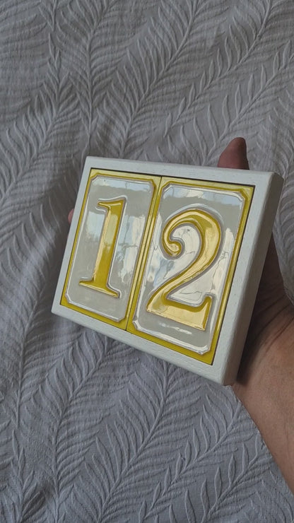 Hand-painted Simple Yellow Ceramic Numbers Tiles 11 x 7cm