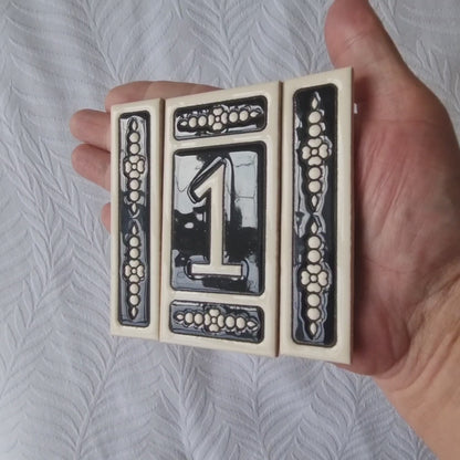 Spanish Hand-painted Atalaya M-6 Ceramic House Number Tiles 11 x 5.5 cm