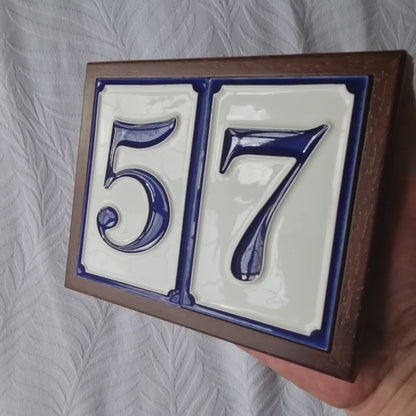 Hand-painted Italian-styled Blue and White Ceramic House Numbers Tiles 11 x 7 cm
