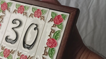 Hand-Painted Italian Ceramic Red Rose House Numbers 10 x 3.3 cm with Black Numbers
