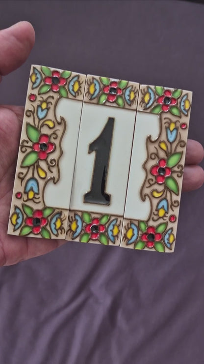 Spanish cherry number tiles with the option of wooden frames 10 x 3.3 cm