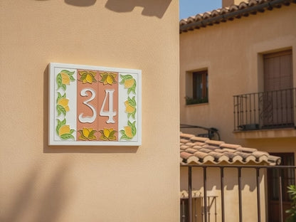 Terracotta Hand-painted Lemon Designed Ceramic House Number Tiles 15 x 4.8 cm