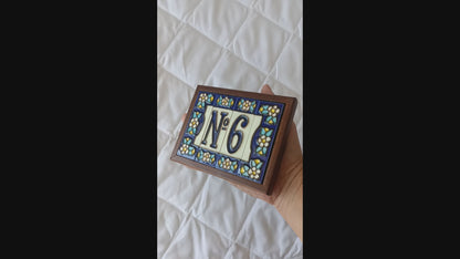 Blue Floral Ceramic House Number Tiles 10 x 3.3 cm