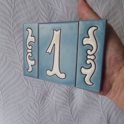 Hand-painted Matte Blue & White Ceramic House Number Tiles 10 x 7.5 cm