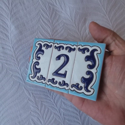 Spanish Hand-Painted Ceramic House Number Tiles | MD-02 | 7.5x3.7cm