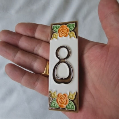 Italian Handmade Orange Ceramic Rose House Numbers Tiles 10 x 3.3cm | 3 to 6 Tile Frames