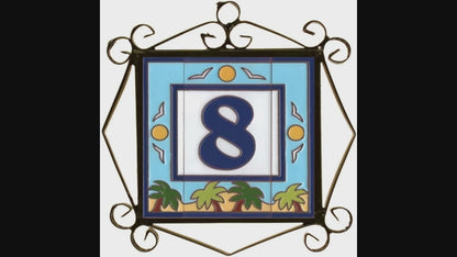 Beach Designed Ceramic House Number Tiles 15 x 7.5 cm