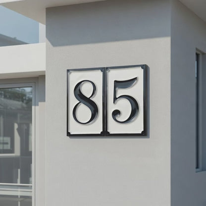 Hand-painted Italian-styled Black and White Ceramic House Number Tiles 11 x 7 cm