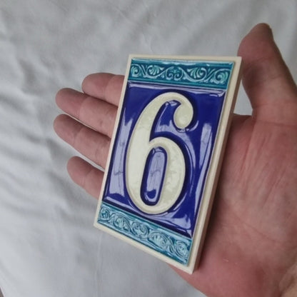 Hand-painted Italian Ceramic House Numbers Tiles | Roman Design | Tile Size: 11cm x 7cm