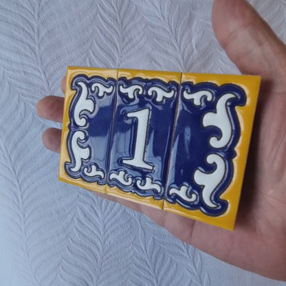 Hand-painted Mini Daniela Deep Blue Ceramic Numbers Tiles 7.5 x 3.7cm | M-01