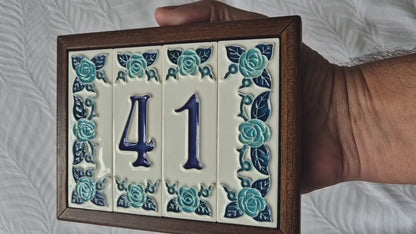 Italian Ceramic Blue Rose House Number Tiles 10 x 3.3cm | Hand-painted Numbers |