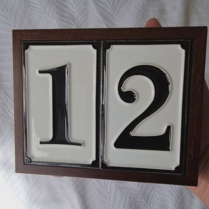 Hand-painted Italian-styled Black and White Ceramic House Number Tiles 11 x 7 cm