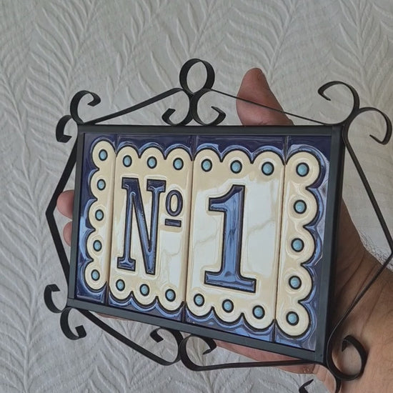 Ceramic Soto blue No1 tiles with end caps in filigree frame