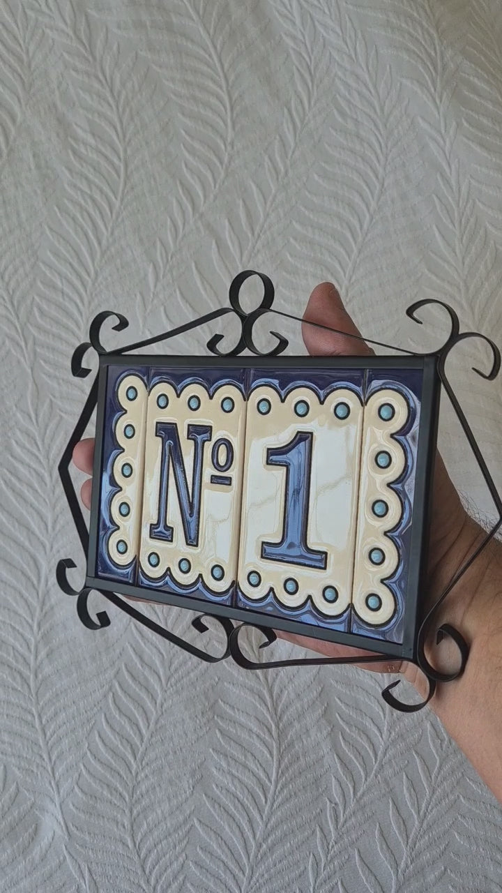 Ceramic Soto blue No1 tiles with end caps in filigree frame