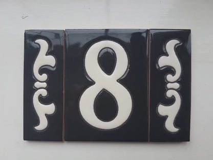 Hand-painted Costa Black Ceramic House Number Tiles 10 x 7.5cm