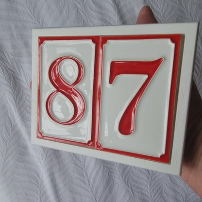Italian hand-painted red ceramic house number tiles 11 x 7cm