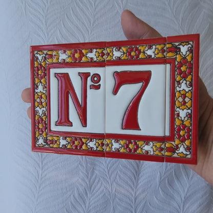 Spanish Floral Roja Ceramic House Number Tiles 11 x 5.5 cm