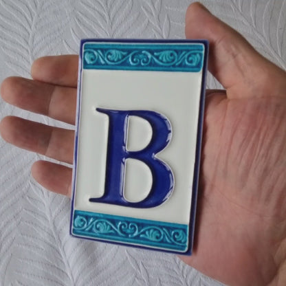 Hand-painted Italian Greek-styled house number tiles 11 x 7cm