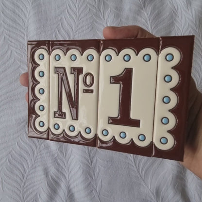 M-8 Spanish Hand-painted Ceramic house number tiles 11 x 5.5 cm or 2.16 x 4.33"