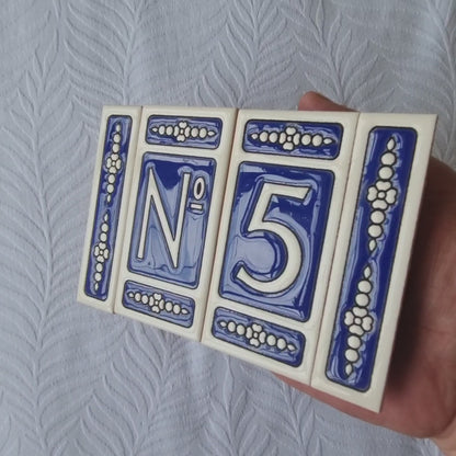 Atalaya M-3 Blue Hand-Painted Ceramic House Number Tiles 11 x 5.5 cm